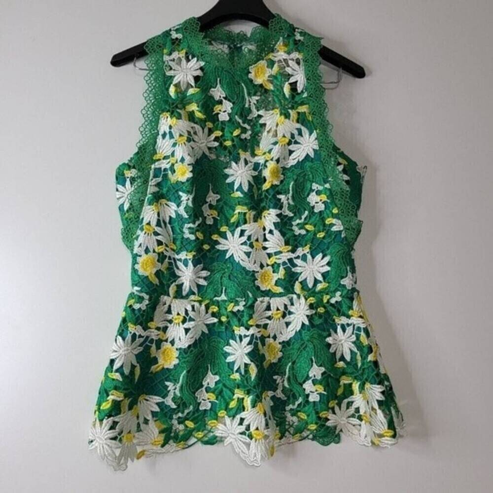 NWOT Anthropologie By Adelyn Rae Green Sleeveless Floral Lace Top XS - Picture 1 of 7